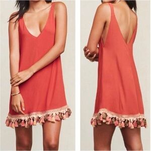 Reformation Burnt Orange Womens Taurus Fringe Tassel Mini Dress Sz Small‎